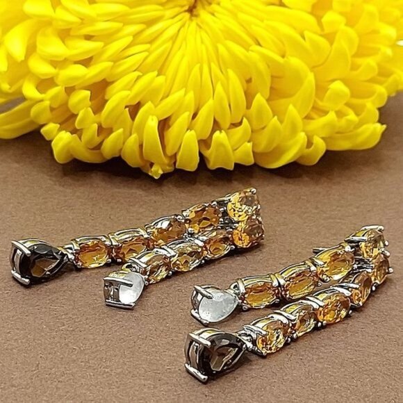 Natural Smoky Quartz 10x7mm, Citrine & Moonstone 925 Sterling Silver Earrings‎ - Picture 3 of 6